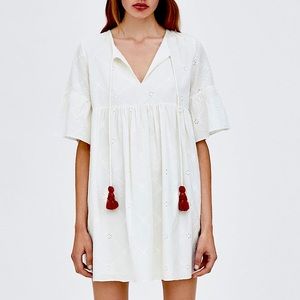 Zara white dress with tassels